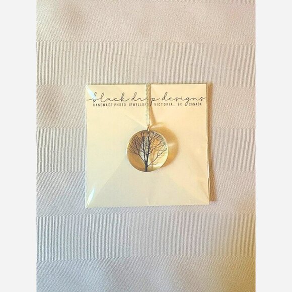 Round Tree Pendant Necklace – Handmade Resin & Acrylic on Sterling Silver Chain - Picture 4 of 5